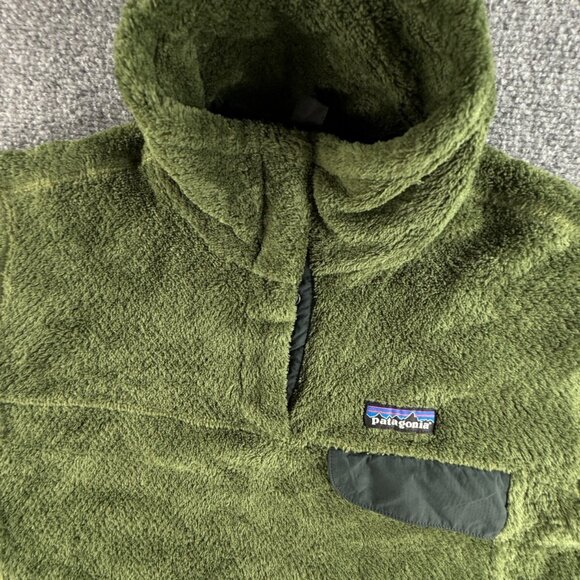 Patagonia Fleece Jacket Women Pullover Snap Green Soft Pocket Fuzzy Medium Logo - Picture 10 of 16
